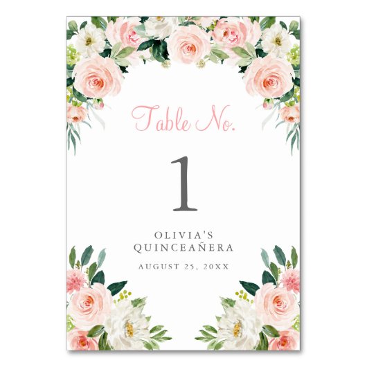 Roze Bloemen Quinceañera Tafelnummer Kaart Rozen (Achterkant)