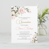 Roze Bloemen Quinceanera uitnodiging (Staand voorkant)