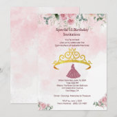 Roze Bloemen Quinceañera Uitnodiging Flat Kaart (Voorkant / Achterkant)