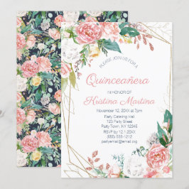  Roze Bloemen Quinceañera Verjaardag Kaart