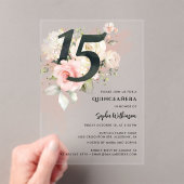 Roze Bloemen Quinceanera Viering Acryl Uitnodigingen (Insitu (Draagbaar))