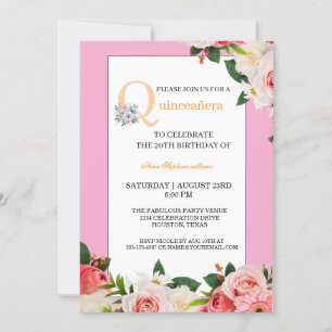 Roze Bloemen Quinceanera Viering Kaart