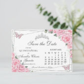 Roze Bloemen Quinceanera Zoete Zestien Kalender Save The Date (Staand voorkant)