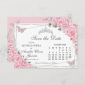 Roze Bloemen Quinceanera Zoete Zestien Kalender Save The Date (Voorkant / Achterkant)