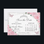 Roze Bloemen Quinceanera Zoete Zestien Kalender Save The Date<br><div class="desc">Bewerk deze kalenderstijl en sla de datumkaart op met uw eigen gegevens. Wijzig de maand en data. Klik op "Bewerken met ontwerpgereedschap" om toegang te krijgen tot het ontwerpgebied en verplaats het zilveren hartpictogram om de datum van uw gelegenheid te markeren. Overeenkomende objecten beschikbaar in de winkel. c) The Happy...</div>