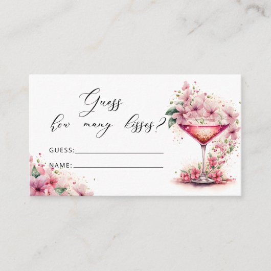 Roze Bloemen Raad hoeveel Kisses Bruids Spel Informatiekaartje (Voorkant)