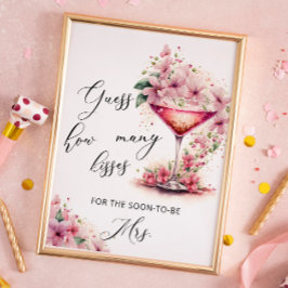 Roze Bloemen Raad hoeveel kussen Vrijgezellenfeest Poster