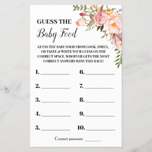Roze bloemen raden de Baby Food Shower Game Kaart