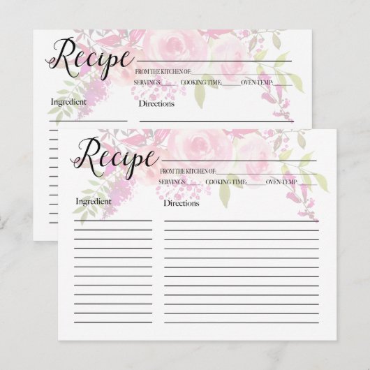 Roze Bloemen Recept Kaarten (Voorkant / Achterkant)