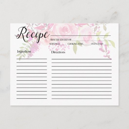 Roze Bloemen Recept Kaarten (Voorkant)