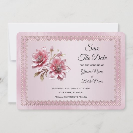 Roze bloemen redden de datum Kaart (Voorkant)