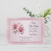 Roze bloemen redden de datum Kaart (Staand voorkant)