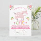 Roze Bloemen Regenbogen Little Piggy 1e Verjaardag Kaart (Staand voorkant)