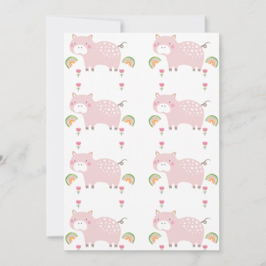 Roze Bloemen Regenbogen Little Piggy 1e Verjaardag Kaart (Achterkant)