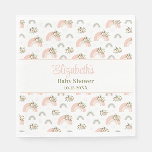 Roze Bloemen Regenboog Baby shower servetten (Voorkant)