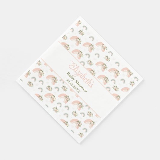 Roze Bloemen Regenboog Baby shower servetten (Hoek)