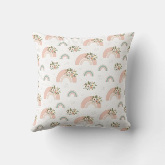 Roze Bloemen Regenboog Custom Naam Kussen (Achterkant)