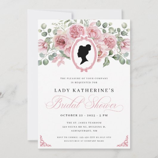 Roze Bloemen Regency Era Bruids Douche Uitnodiging (Voorkant)