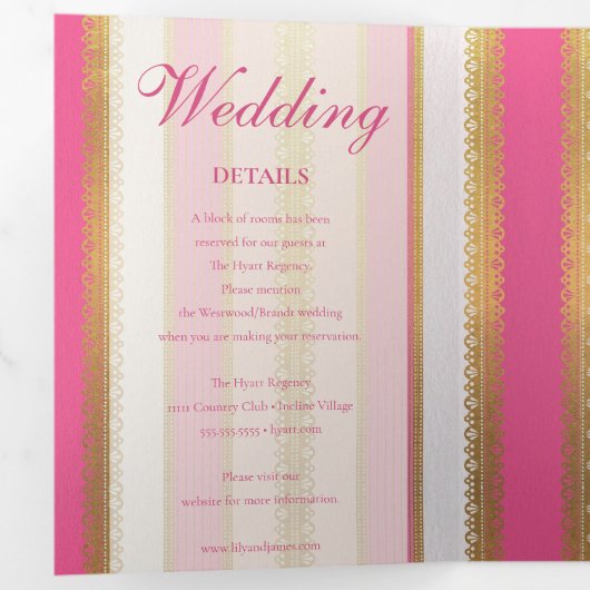 Roze Bloemen Regency Era Bruiloft Drieluik Uitnodiging (Binnenzijde eerst)