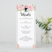 Roze Bloemen Regency Vrijgezellenfeest Cocktail Me Menu (Staand voorkant)