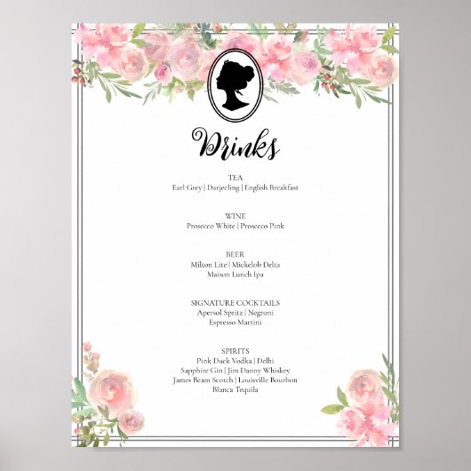 Roze Bloemen Regency Vrijgezellenfeest Cocktail Me Poster (Voorkant)