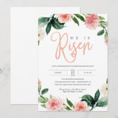 Roze Bloemen Religieus Hij is Verrezen Pasen Brunc Kaart (Voorkant / Achterkant)