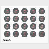 Roze Bloemen retouradres Zwarte envelopzegel Ronde Sticker (Vel)
