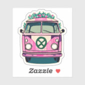 Roze Bloemen Retro Hippie Van  Kleuren Kunst Sticker (Vel)
