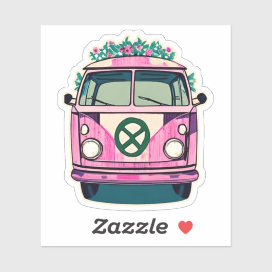 Roze Bloemen Retro Hippie Van Kleuren Kunst Sticker (Vel)