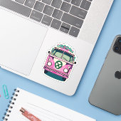 Roze Bloemen Retro Hippie Van Kleuren Kunst Sticker (Laptop met iPhone)