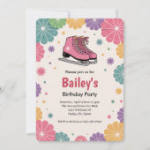 Roze Bloemen Retro Schaatsen Verjaardag Kaart (Voorkant)