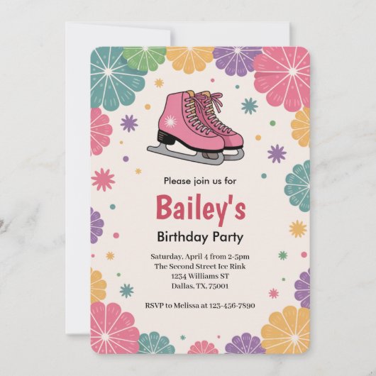 Roze Bloemen Retro Schaatsen Verjaardag Kaart (Voorkant)