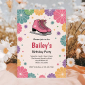 Roze Bloemen Retro Schaatsen Verjaardag Kaart