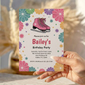 Roze Bloemen Retro Schaatsen Verjaardag Kaart