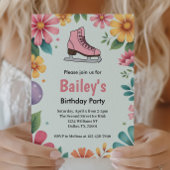 Roze Bloemen Retro Schaatsen Verjaardag Kaart