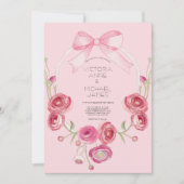 Roze Bloemen Ribbon bruiloft uitnodiging (Voorkant)