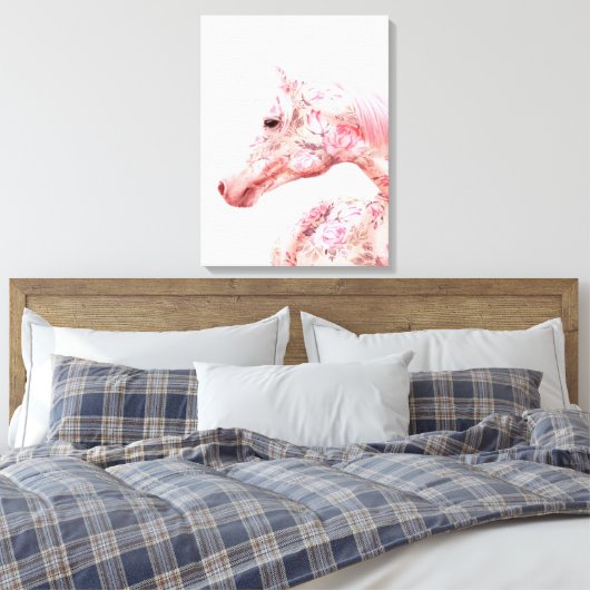 Roze bloemen Riding Horse | Aesthetisch kunstwerk Canvas Afdruk (Insitu (Slaapkamer))