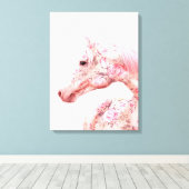 Roze bloemen Riding Horse | Aesthetisch kunstwerk Canvas Afdruk (Insitu (Houten vloer))