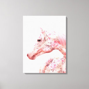 Roze bloemen Riding Horse   Aesthetisch kunstwerk Canvas Afdruk
