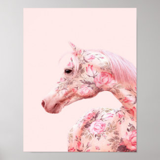 Roze bloemen Riding Horse | Aesthetisch kunstwerk Poster