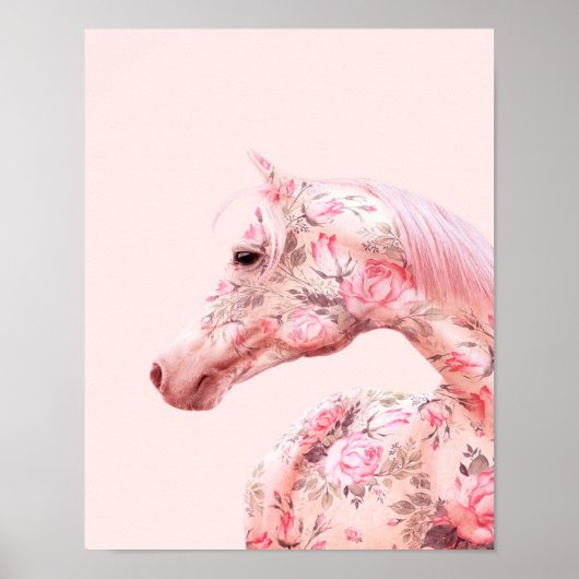 Roze bloemen Riding Horse | Aesthetisch kunstwerk Poster (Voorkant)