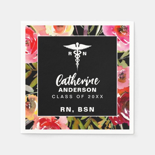 Roze Bloemen RN BSN Nurse Servet (Voorkant)