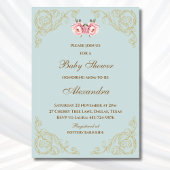 Roze Bloemen Rococo  Bloemen Baby shower Kaart