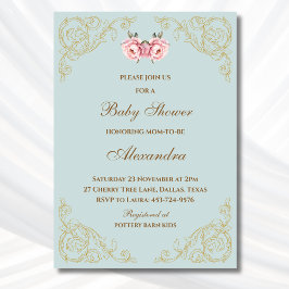 Roze Bloemen Rococo  Bloemen Baby shower Kaart