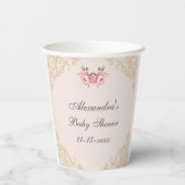 Roze Bloemen Rococo Peony Baby shower Papieren Bekers (Achterkant)