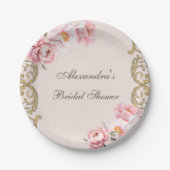 Roze  Bloemen Rococo Peony Vrijgezellenfeest Papieren Bordje (Voorkant)