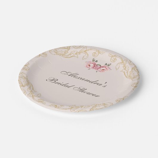 Roze  Bloemen Rococo Peony Vrijgezellenfeest Papieren Bordje (Gekanteld)