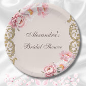 Roze  Bloemen Rococo Peony Vrijgezellenfeest Papieren Bordje