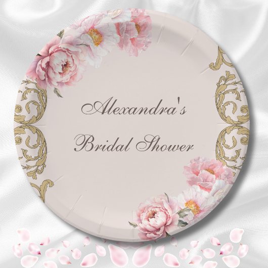 Roze  Bloemen Rococo Peony Vrijgezellenfeest Papieren Bordje