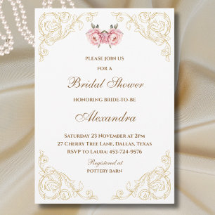 Roze Bloemen Rococo  pioen Vrijgezellenfeest Kaart